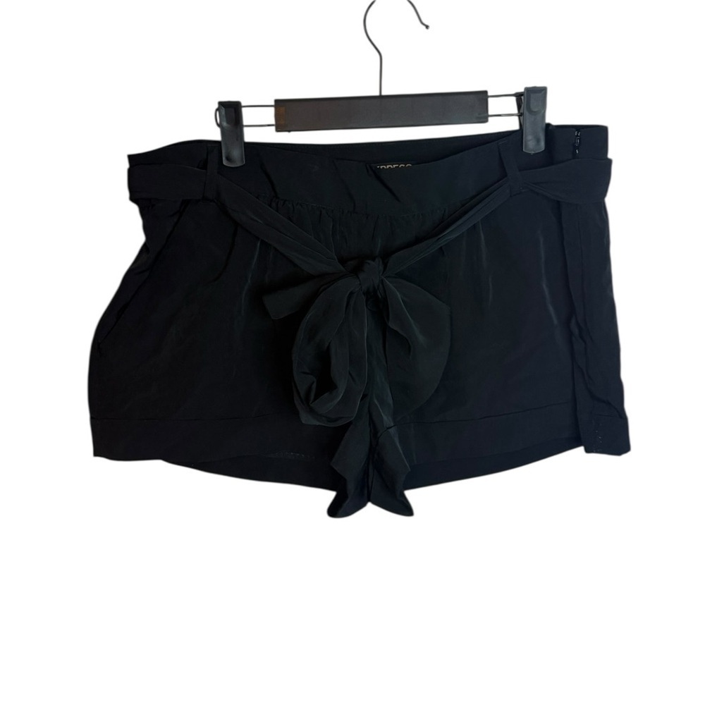 Express Y2K Black Sheen Belted Low Rise Belted Shorts